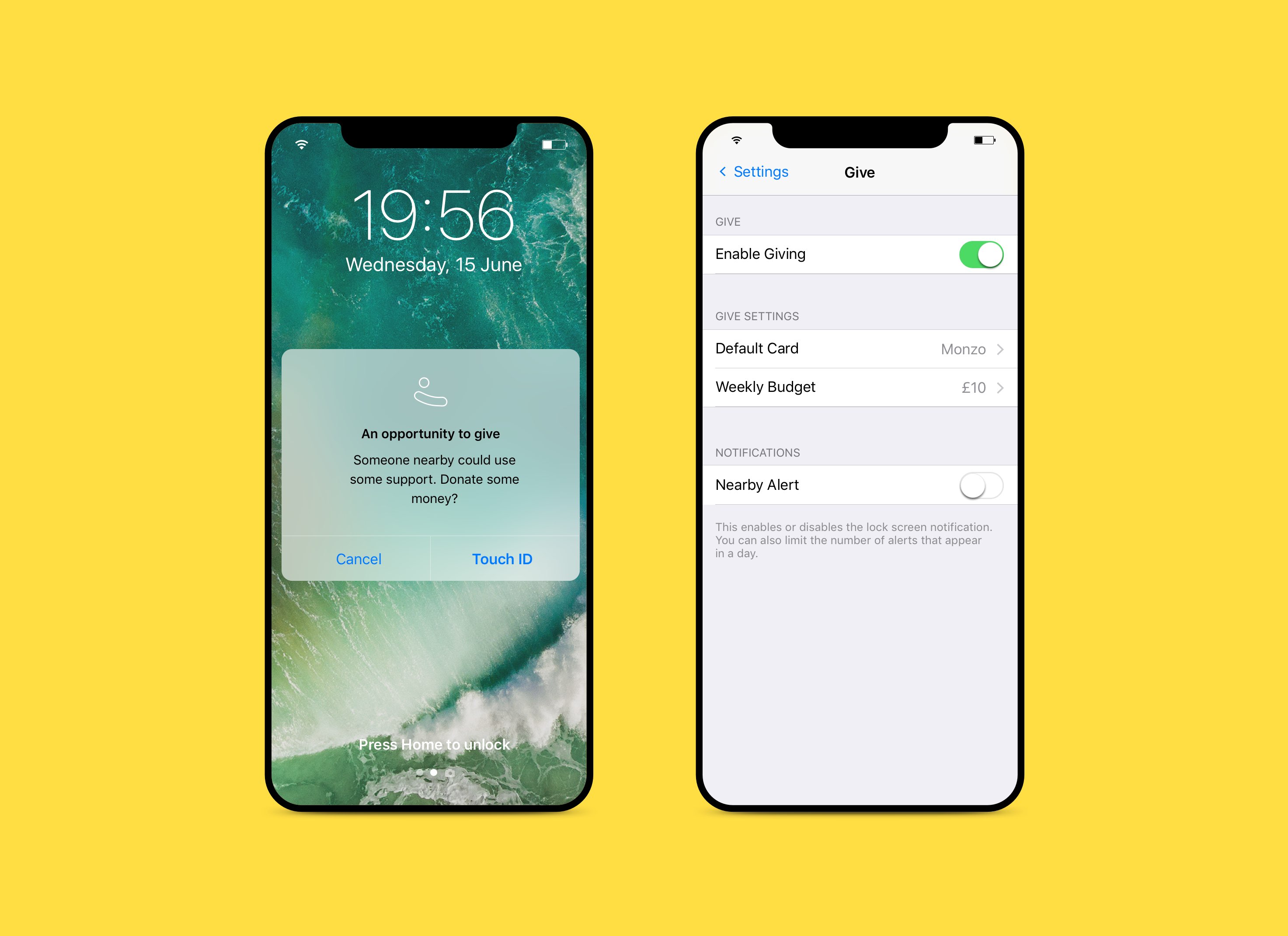 Give iOS notification and settings