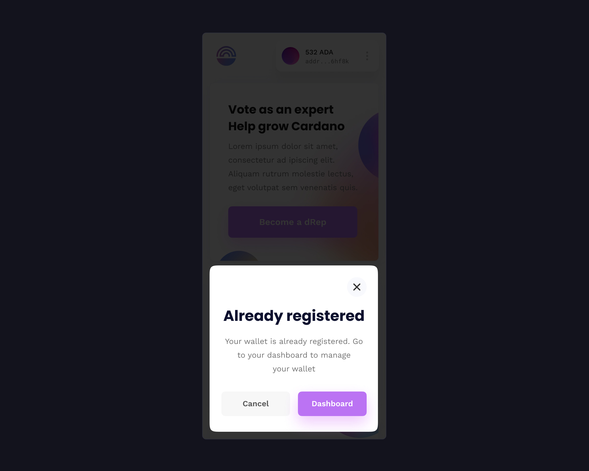 Light mode screen variant with blocking modal