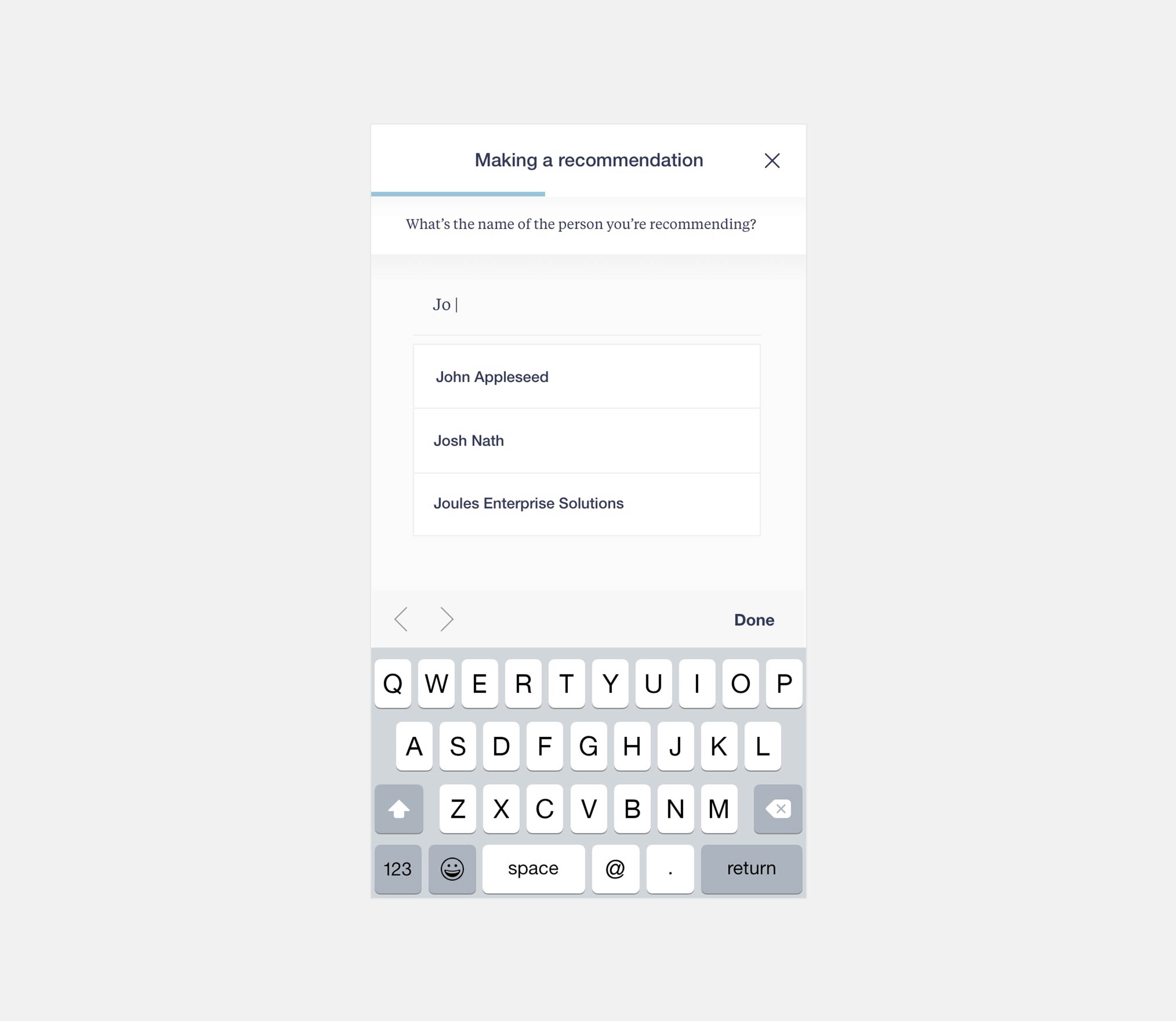 Type assistant showing input label