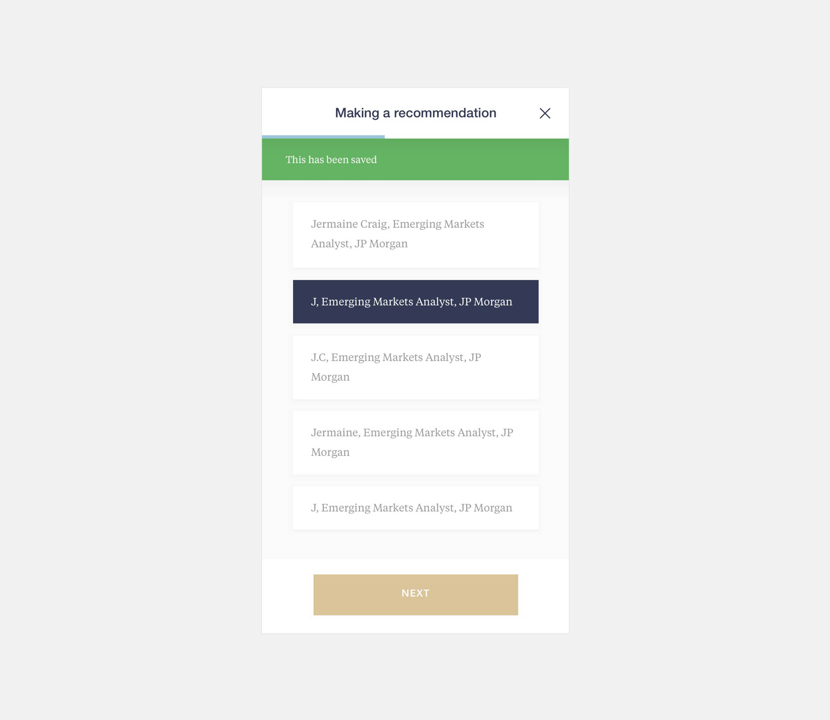 Type assistant showing saved state
